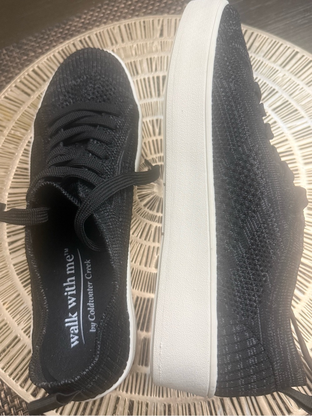 Coldwater Creek Women's Black Knit Lace-Up Sneakers with White Sole